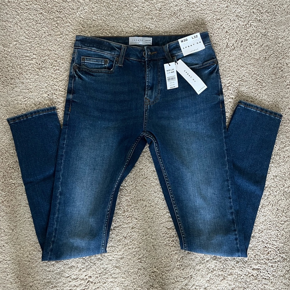 NWT Topman Medium Wash Stretch Skinny Jeans Size 30W 32L